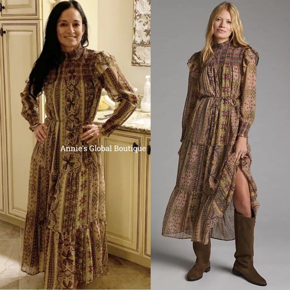 NWT ANTHROPOLOGIE Llani Smocked Tiered Midi Dress. Size M - Picture 13 of 16